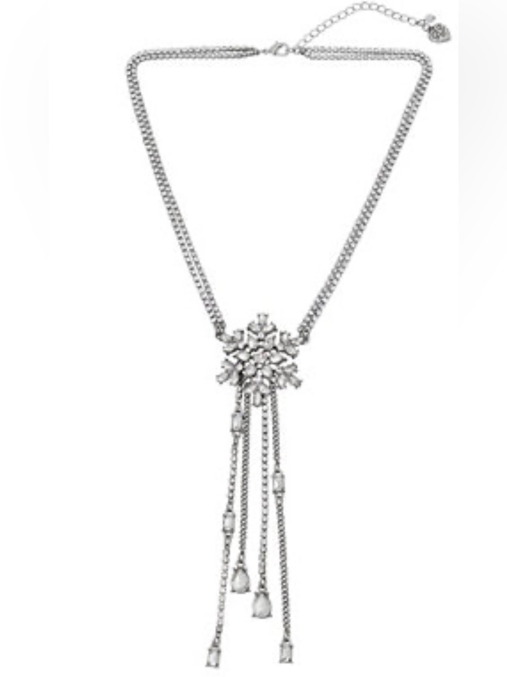 Betsey Johnson Silver Crystal Cluster Tassel Necklace